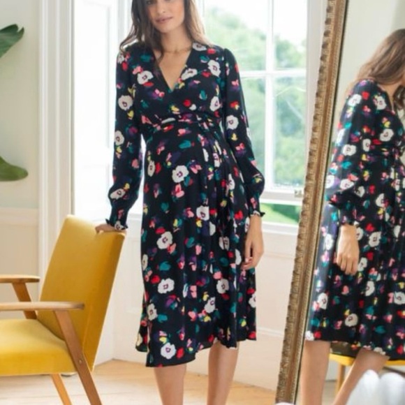 Seraphine Black Floral Maternity Midi Dress 4 - Picture 6 of 8